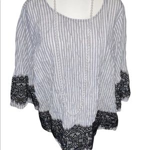 Lane Bryant plus size 22/24‎ cotton shirt 3/4 sleeves with black lace overlays